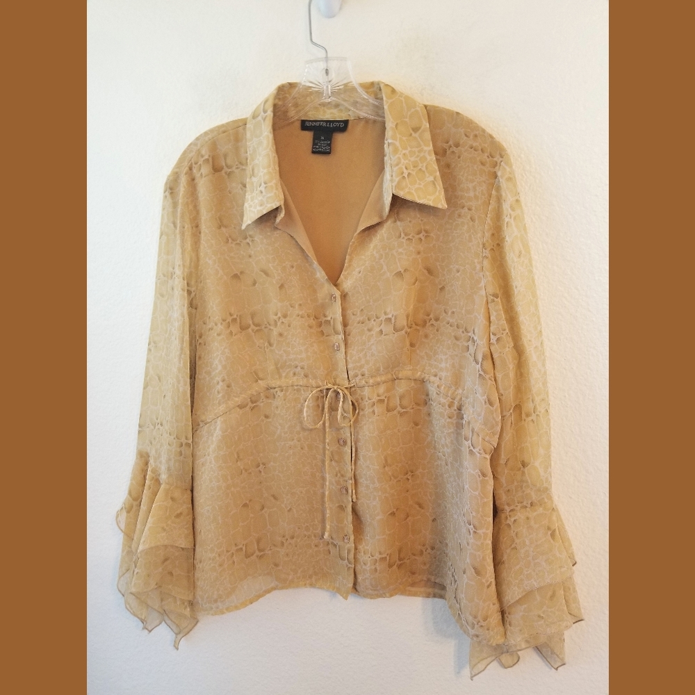 Jennifer Lloyd Tan Python Button Blouse Xl - image 1